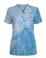 Aboriginal Ocean Blue Pattern Medical Scrub Top - Scrubloop