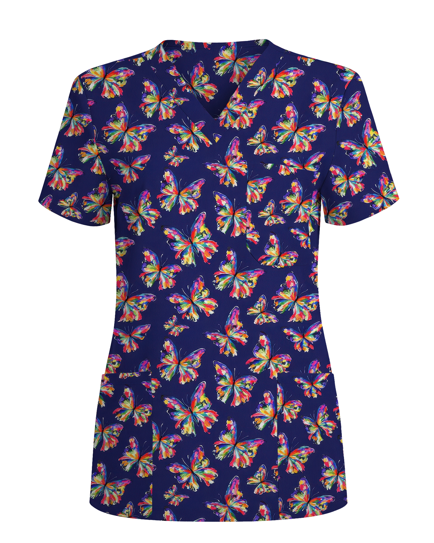 Abstract Oil Paint Butterfly Nurse Scrub Top - Scrubloop