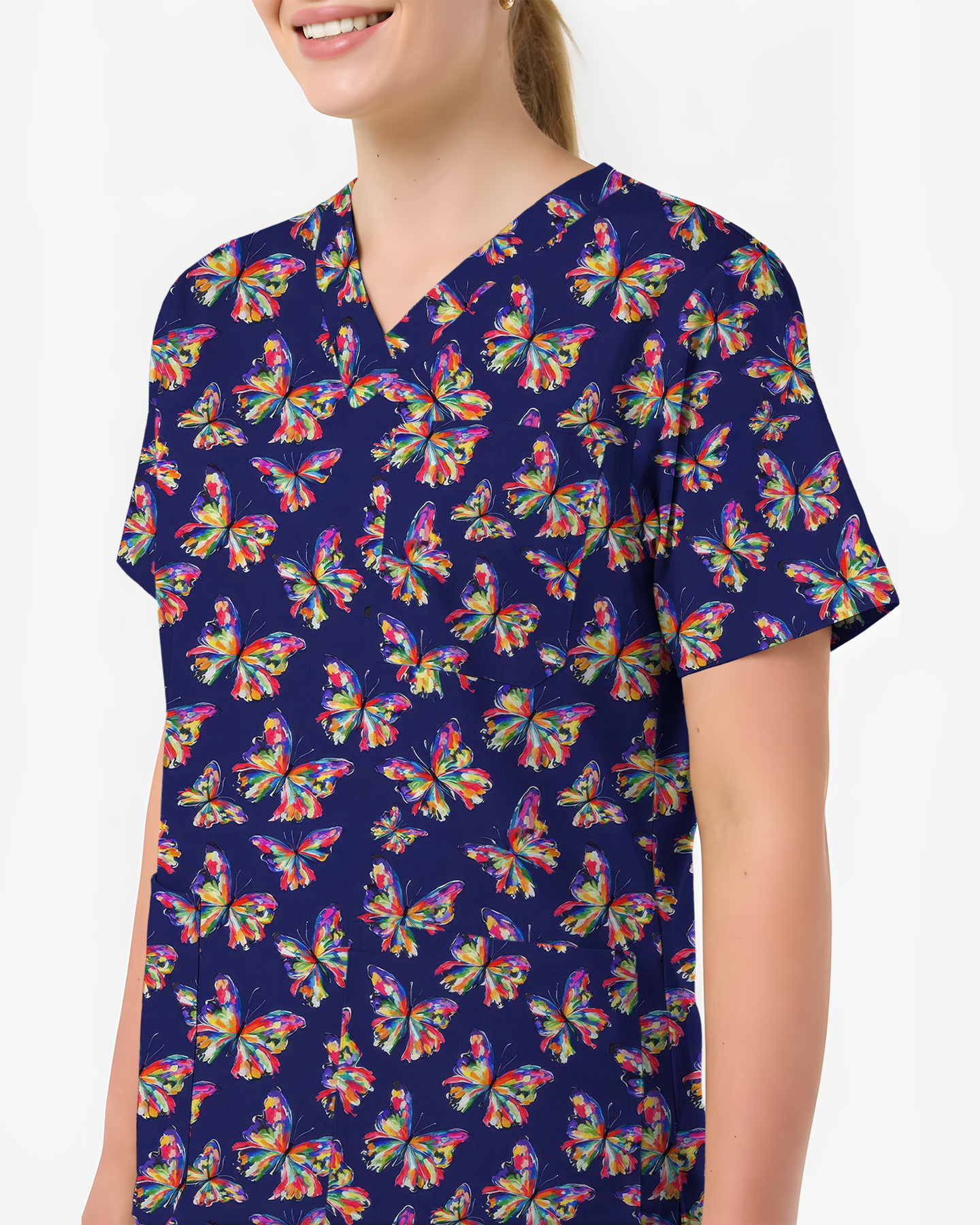 Abstract Oil Paint Butterfly Nurse Scrub Top - Scrubloop