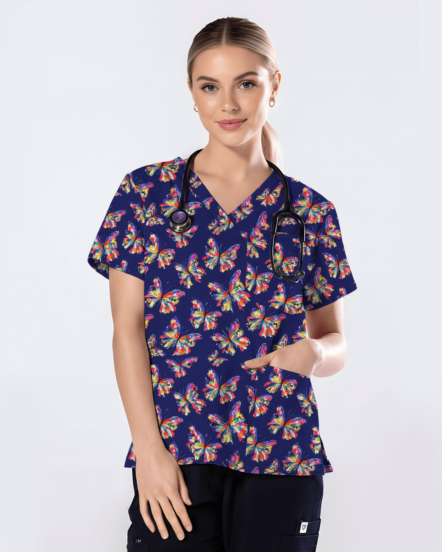 Abstract Oil Paint Butterfly Nurse Scrub Top - Scrubloop