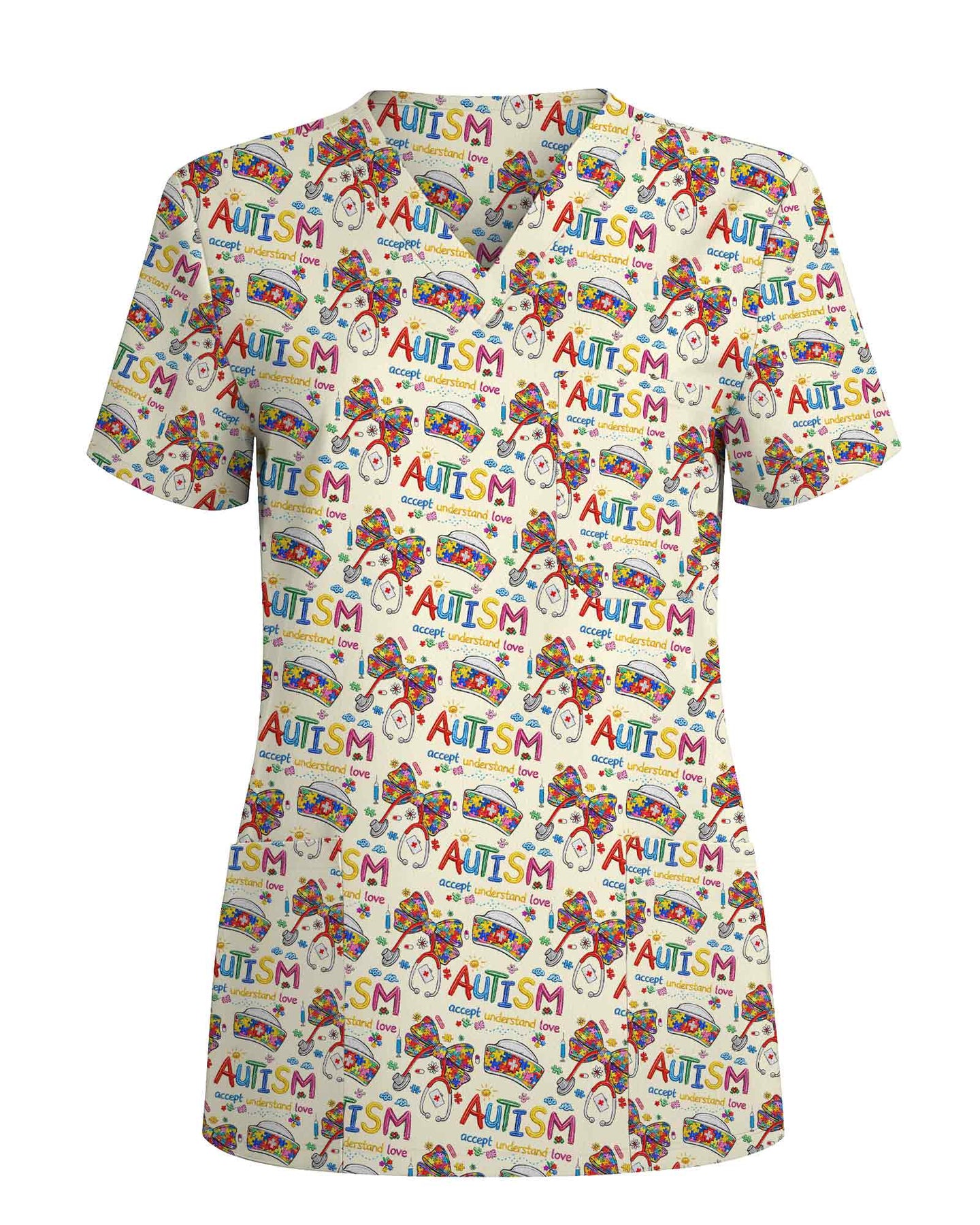 Accept Understand Love Autism Medical Scrub Top - Scrubloop