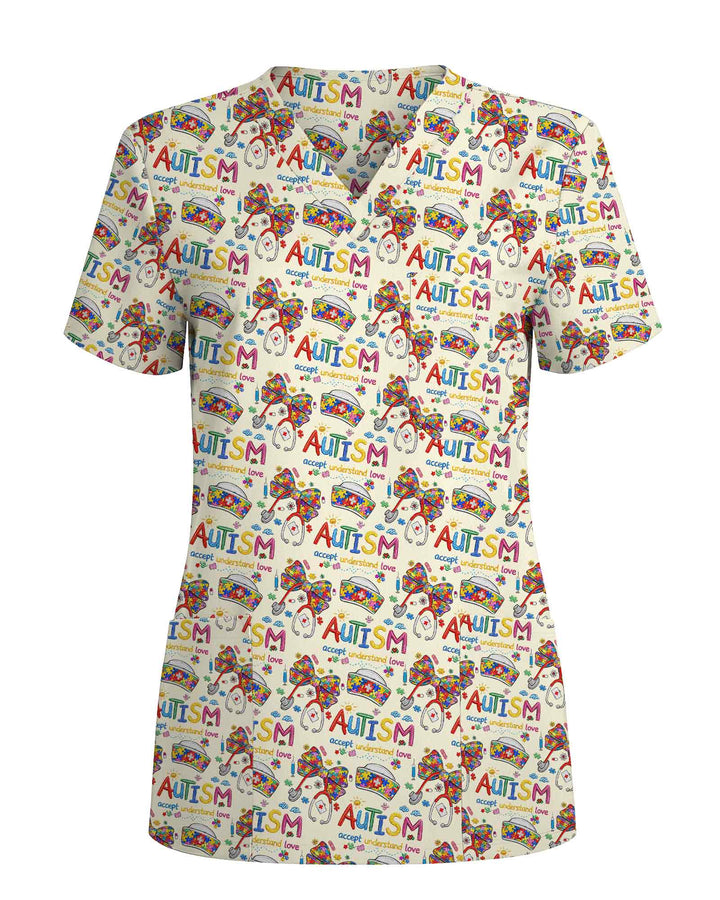 Accept Understand Love Autism Medical Scrub Top