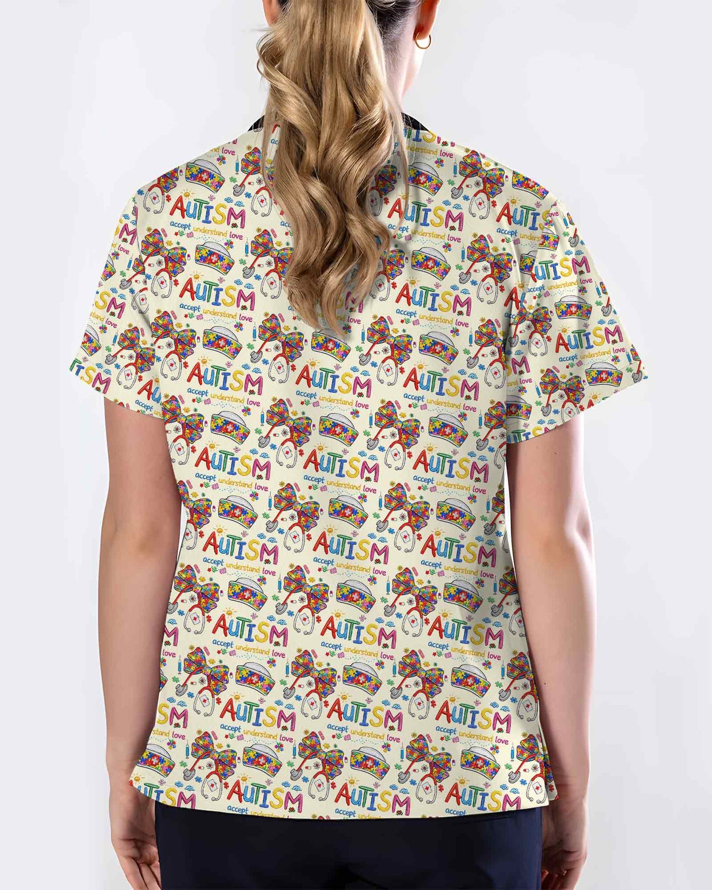 Accept Understand Love Autism Medical Scrub Top - Scrubloop