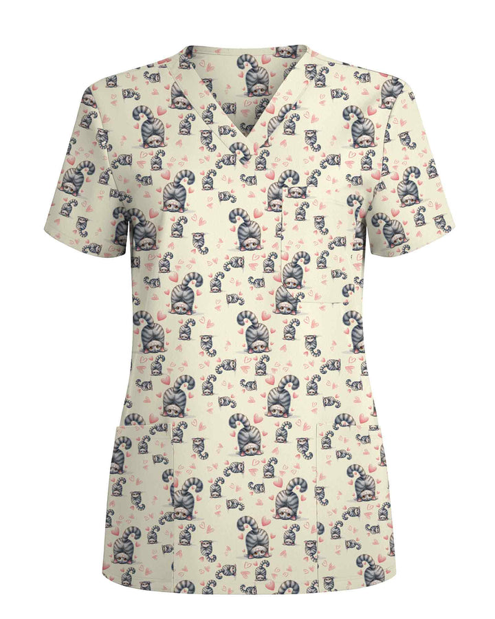 Adorable Cat Scrub Top