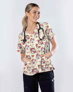 Adorable Cat Valentine Scrub Top - Scrubloop
