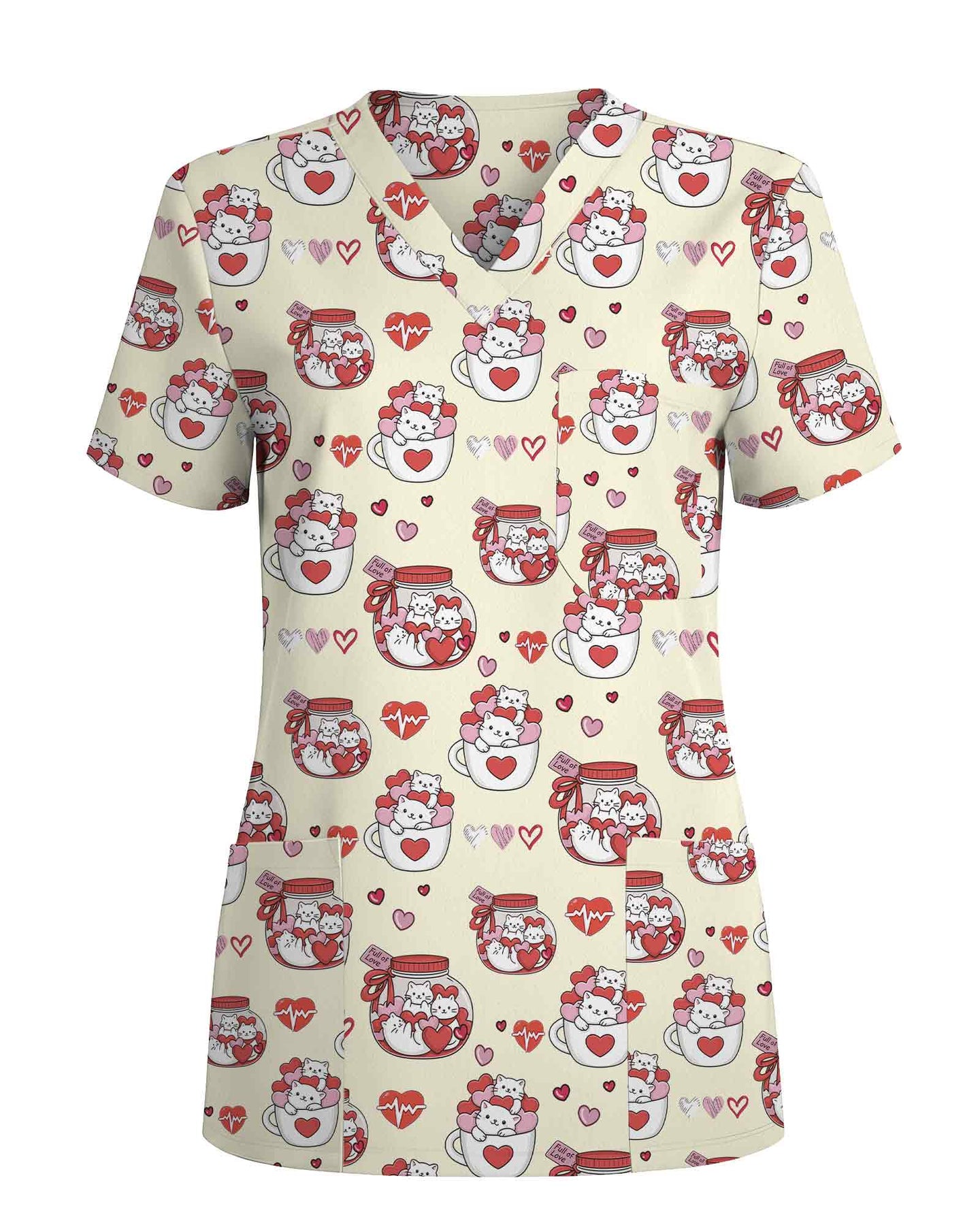 Adorable Cat Valentine Scrub Top - Scrubloop