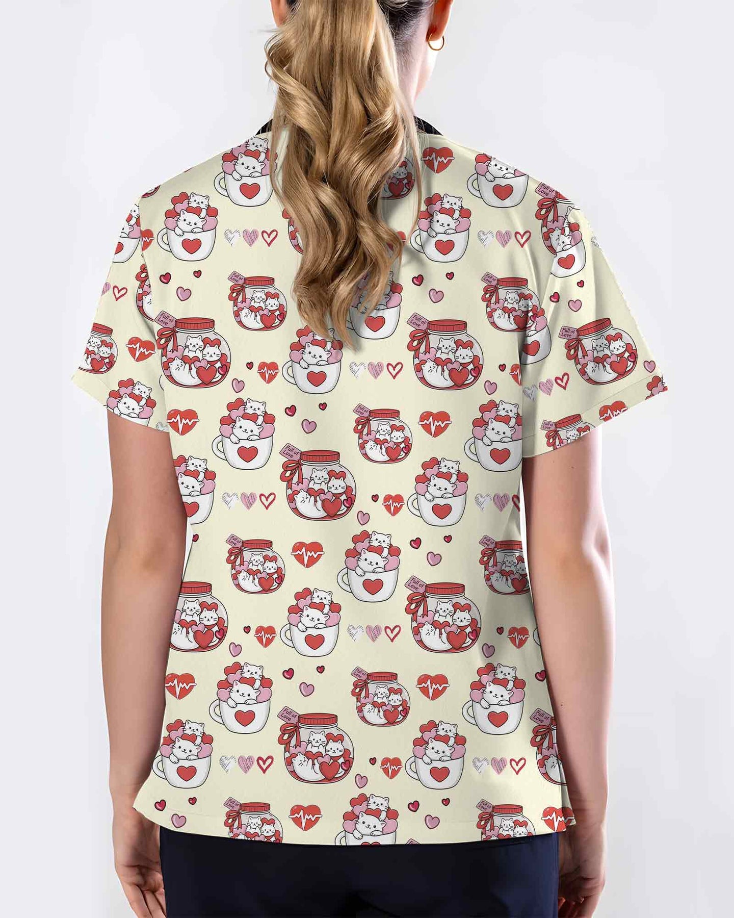 Adorable Cat Valentine Scrub Top - Scrubloop