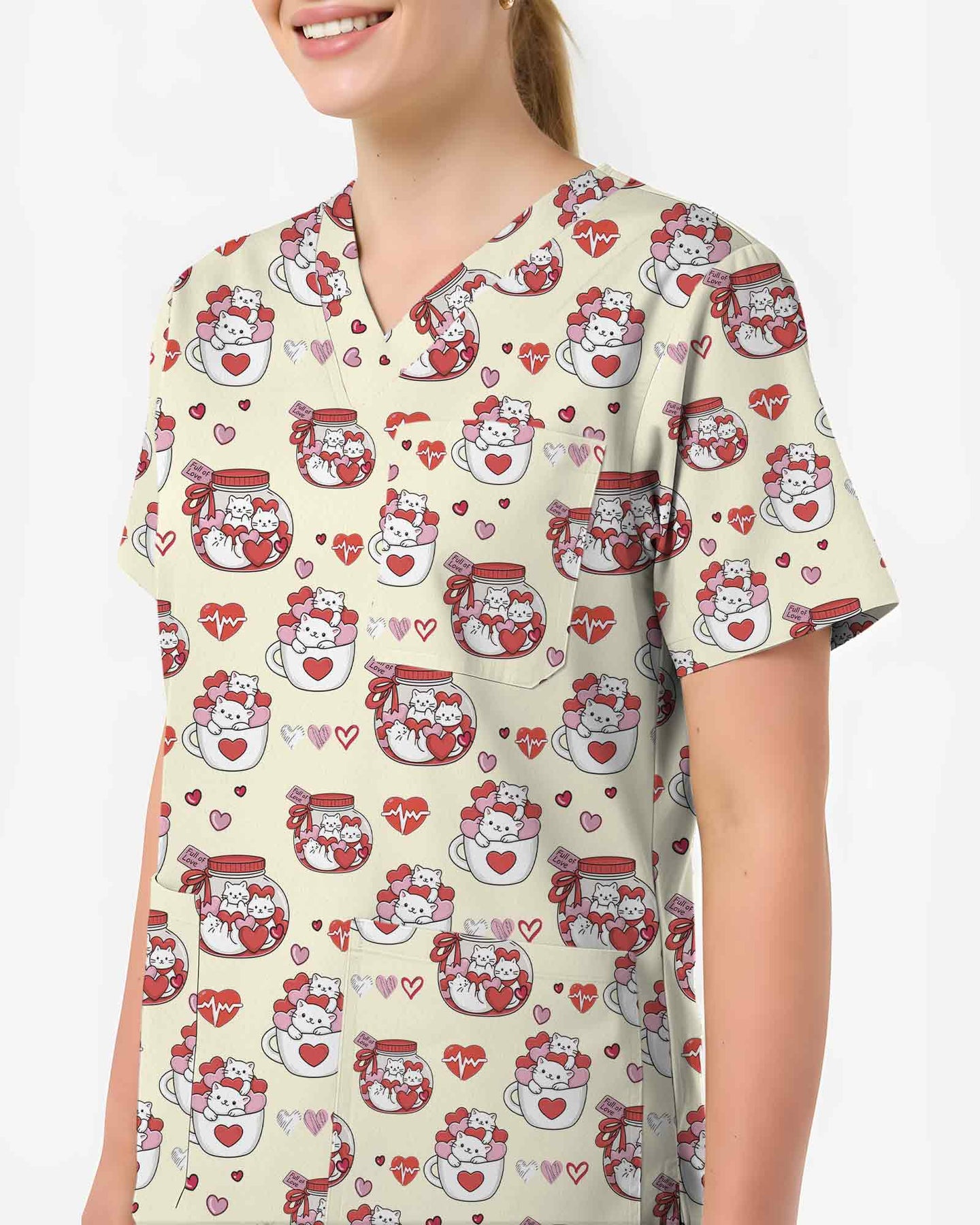 Adorable Cat Valentine Scrub Top - Scrubloop