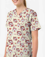 Adorable Cat Valentine Scrub Top - Scrubloop