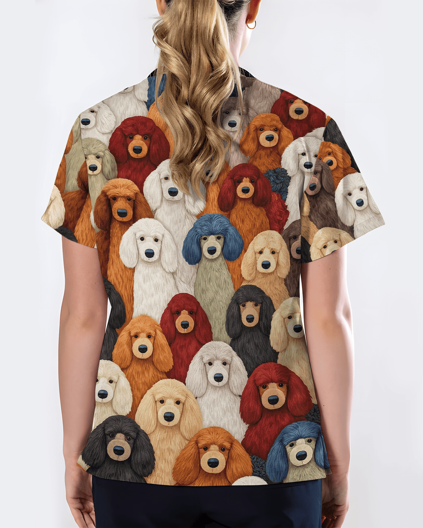 Adorable Colorful Poodles All Over Medical Scrub Top - Scrubloop