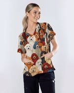 Adorable Colorful Poodles All Over Medical Scrub Top - Scrubloop