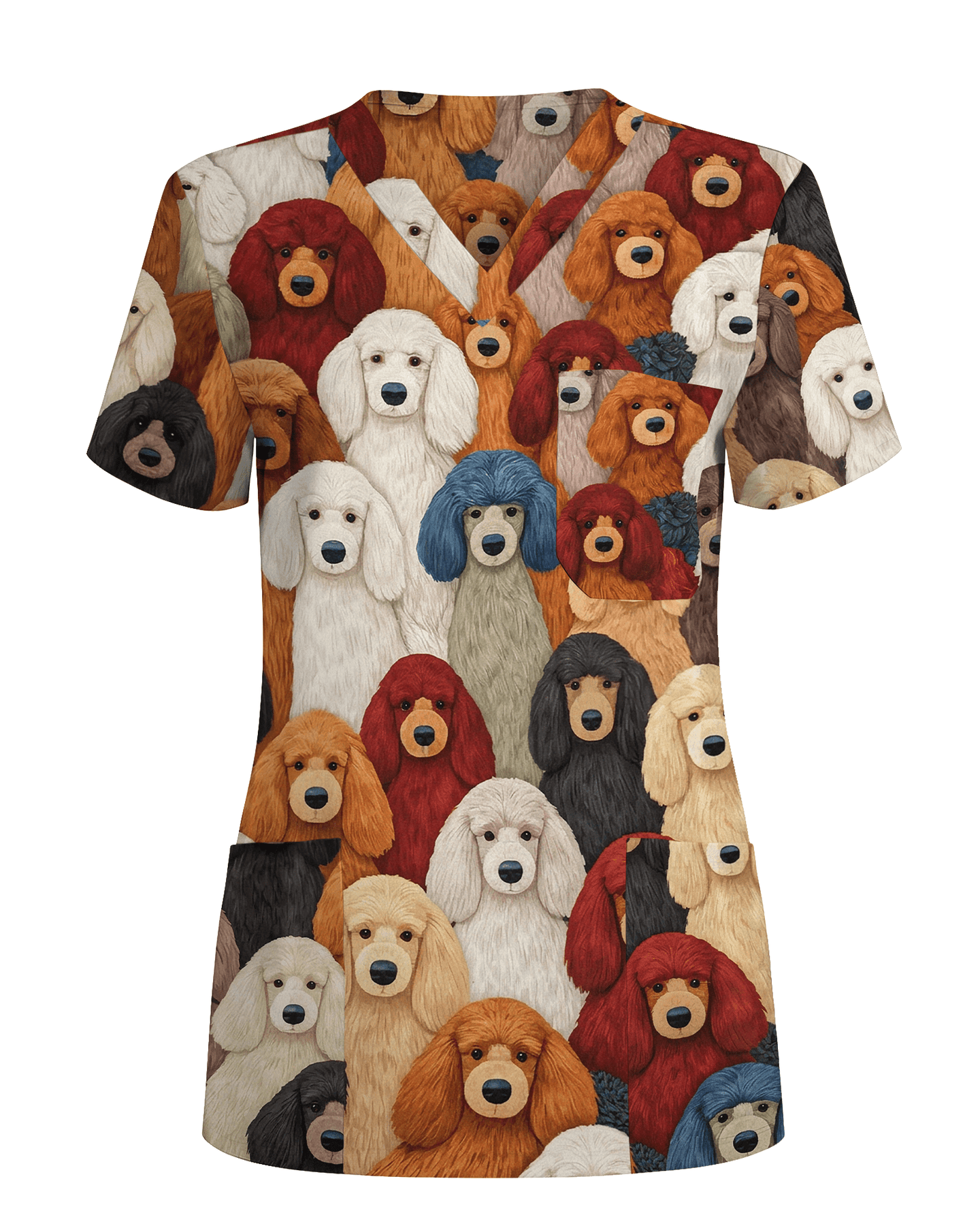 Adorable Colorful Poodles All Over Medical Scrub Top - Scrubloop