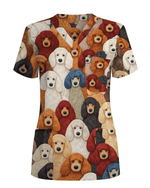 Adorable Colorful Poodles All Over Medical Scrub Top - Scrubloop