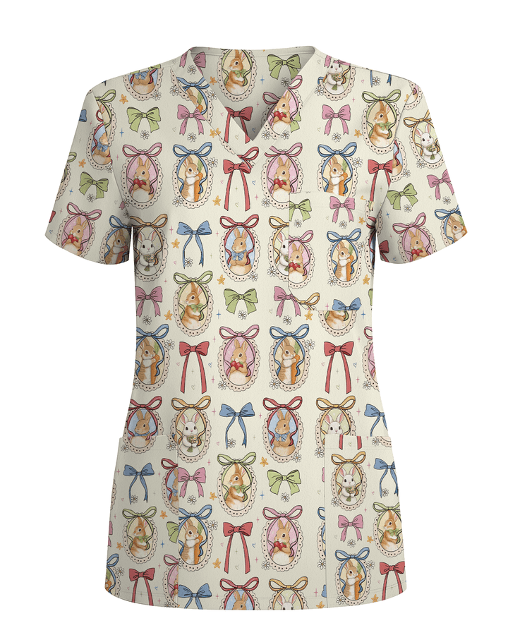 Adorable Cottagecore Bunny Medical Scrub Top