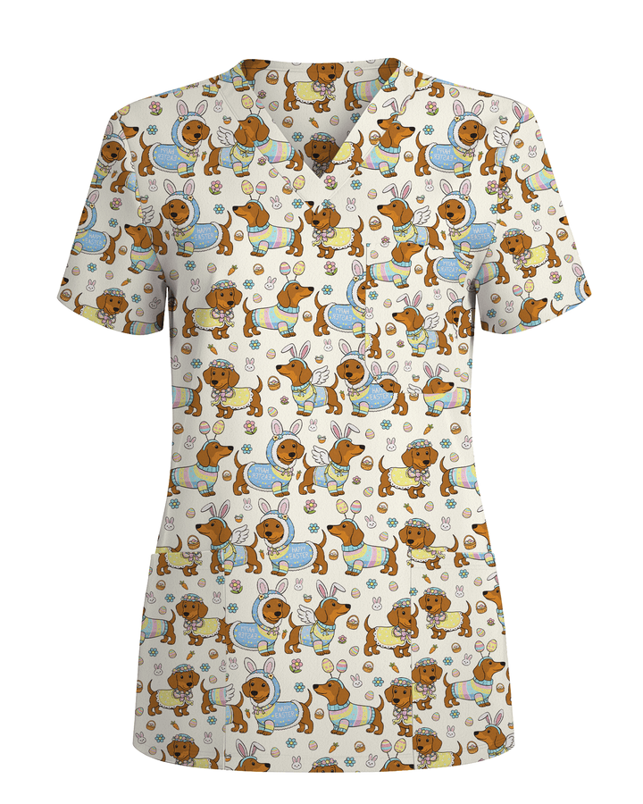 Adorable Easter Dachshund Costume Nurse Scrub Top