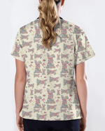 Adorable Flower Field Easter Bunny Medical Scrub Top - Scrubloop