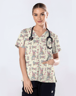 Adorable Flower Field Easter Bunny Medical Scrub Top - Scrubloop