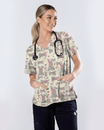 Adorable Flower Field Easter Bunny Medical Scrub Top - Scrubloop