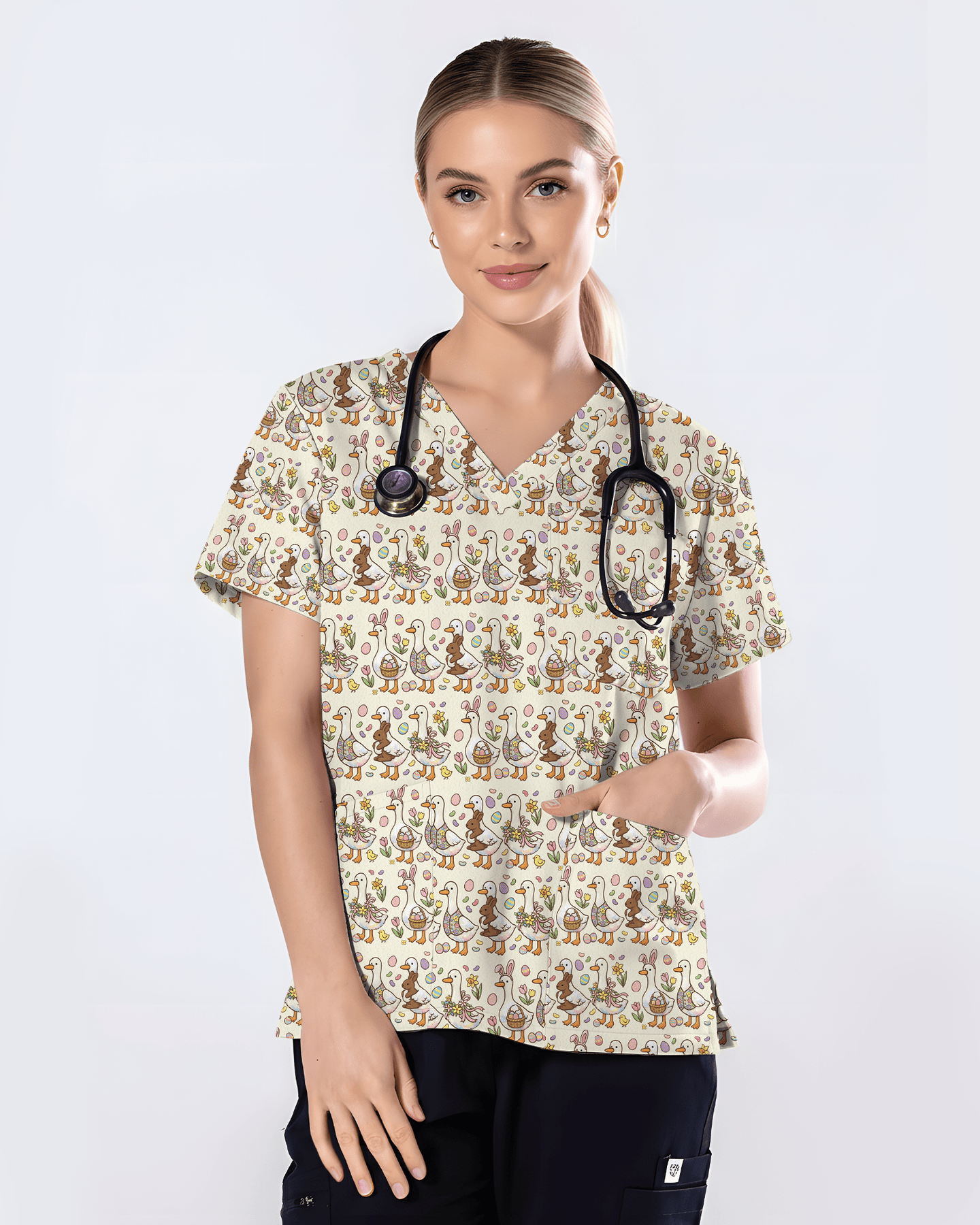 Adorable Goose Holiday Medical Scrub Top - Scrubloop