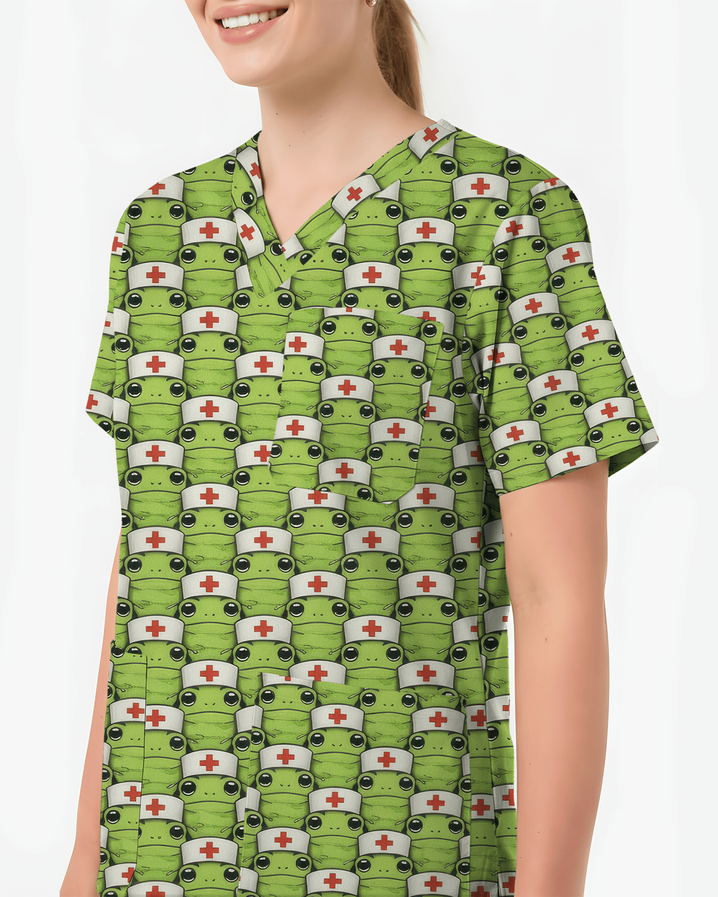 Adorable Green Froggy Medical Scrub Top - Scrubloop