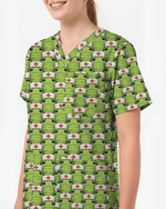 Adorable Green Froggy Medical Scrub Top - Scrubloop