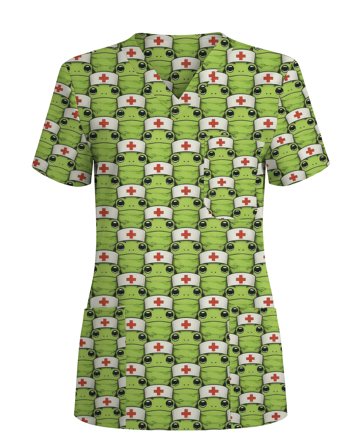 Adorable Green Froggy Medical Scrub Top - Scrubloop