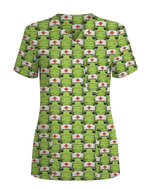 Adorable Green Froggy Medical Scrub Top - Scrubloop