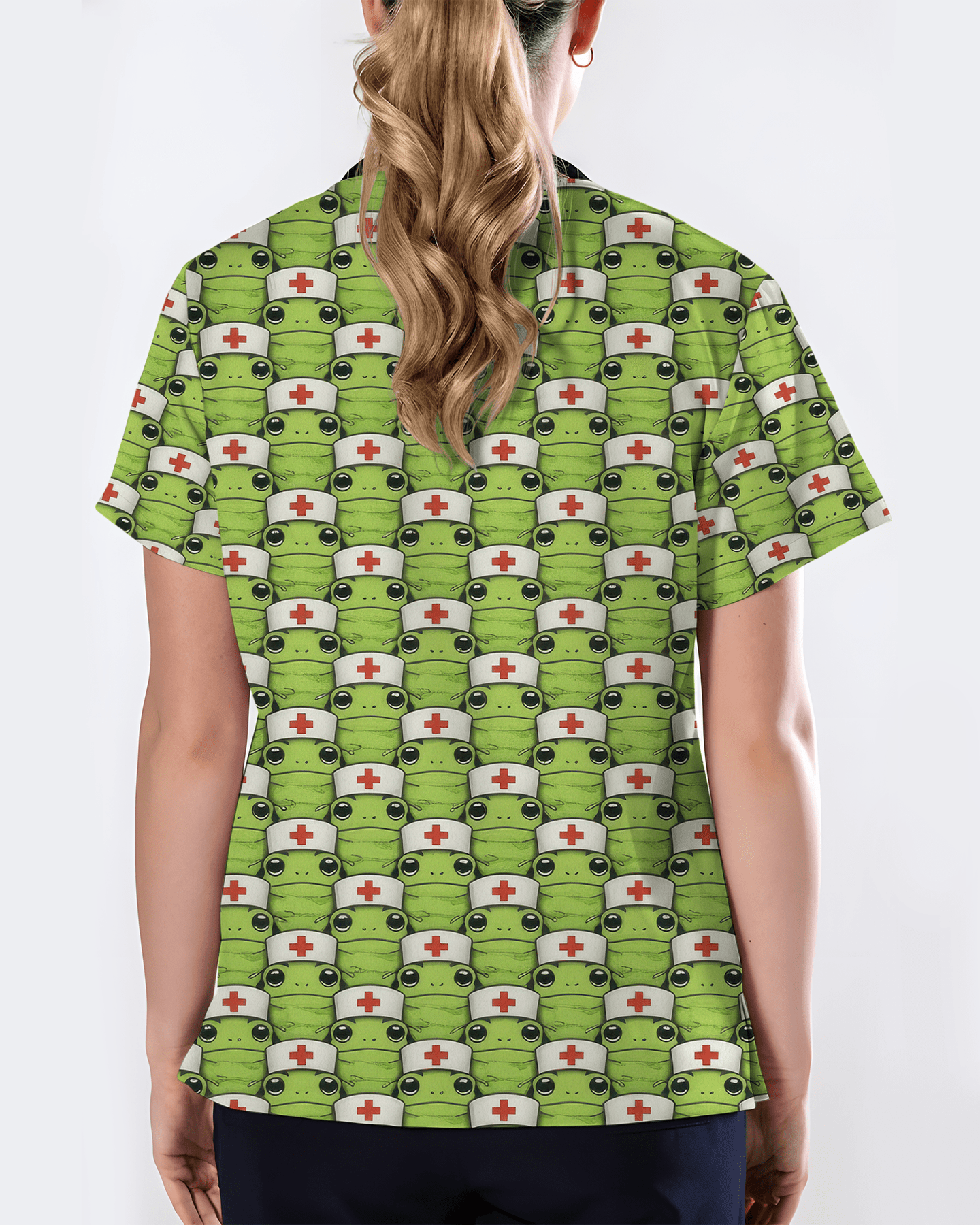 Adorable Green Froggy Medical Scrub Top - Scrubloop