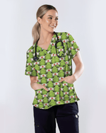 Adorable Green Froggy Medical Scrub Top - Scrubloop