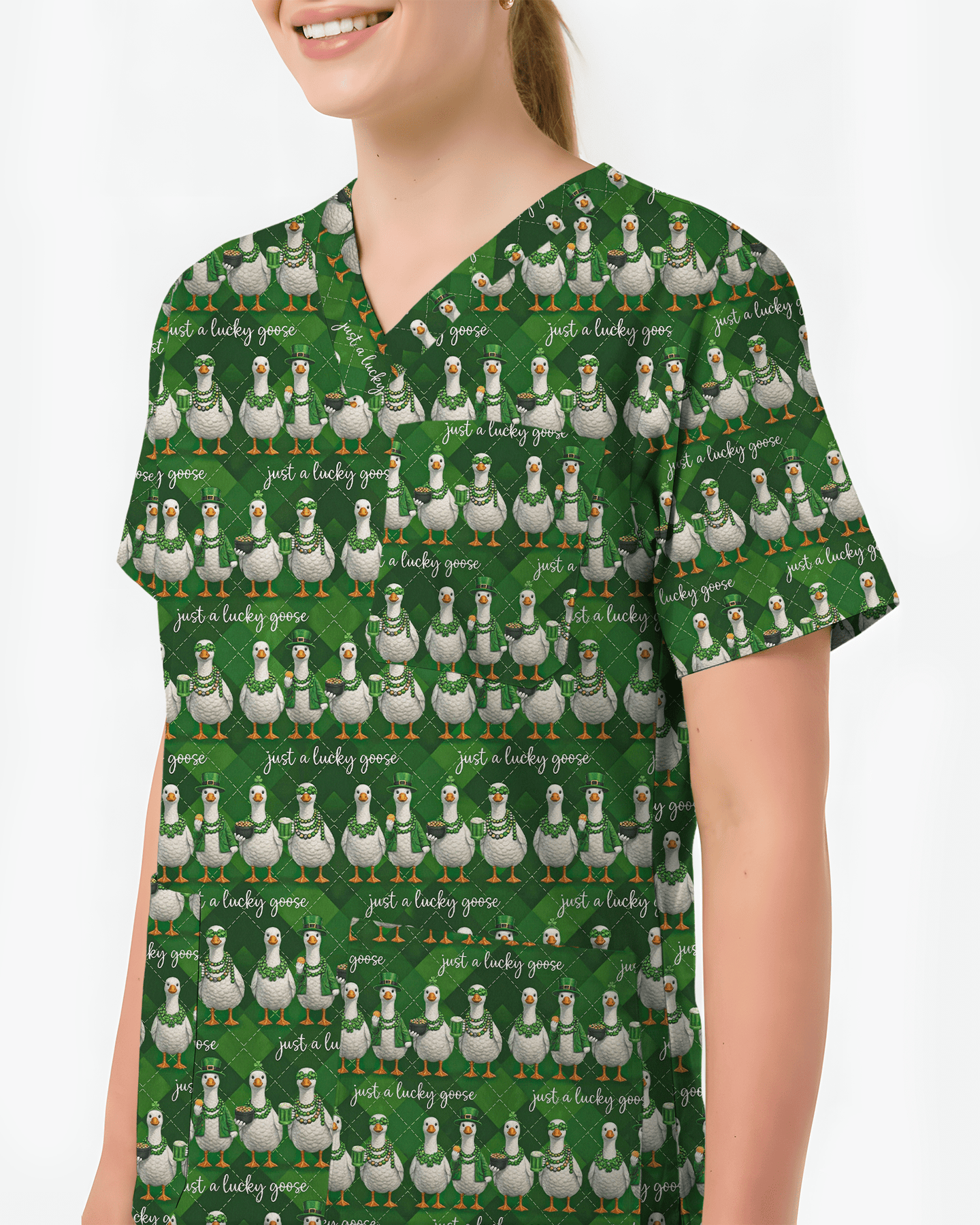 Adorable Just A Lucky Goose Medical Scrub Top - Scrubloop