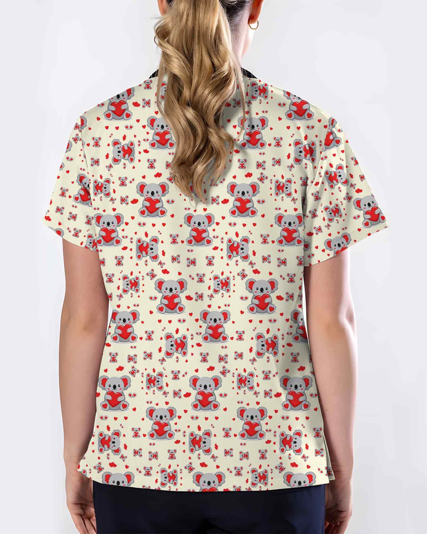 Adorable Koala Bear Heart Valentine Scrub Top - Scrubloop