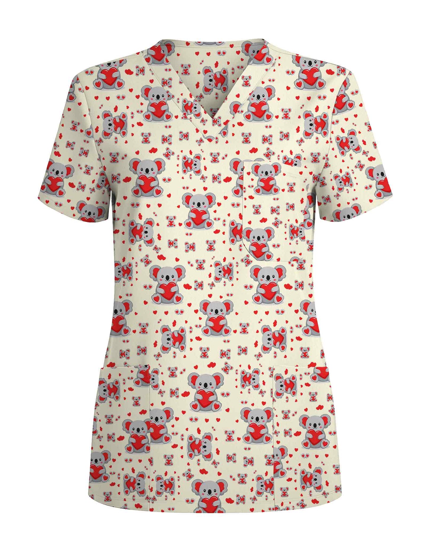 Adorable Koala Bear Heart Valentine Scrub Top - Scrubloop