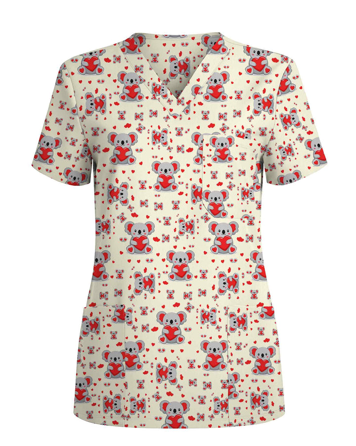 Adorable Koala Bear Heart Valentine Scrub Top