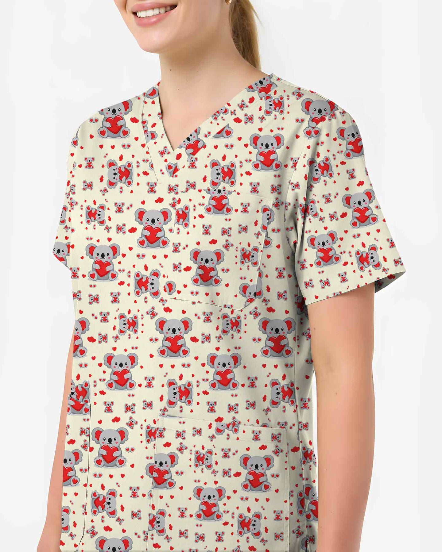 Adorable Koala Bear Heart Valentine Scrub Top - Scrubloop