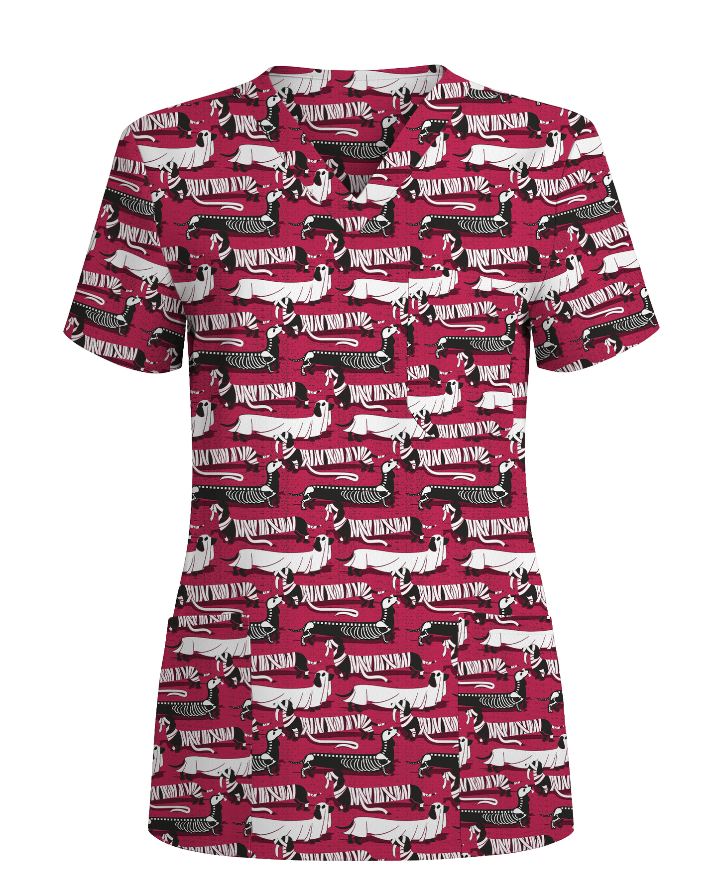 Adorable Mummy Wiener Dog Medical Scrub Top - Scrubloop