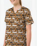 Adorable Mummy Wiener Dog Medical Scrub Top - Scrubloop