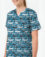 Adorable Mummy Wiener Dog Medical Scrub Top - Scrubloop