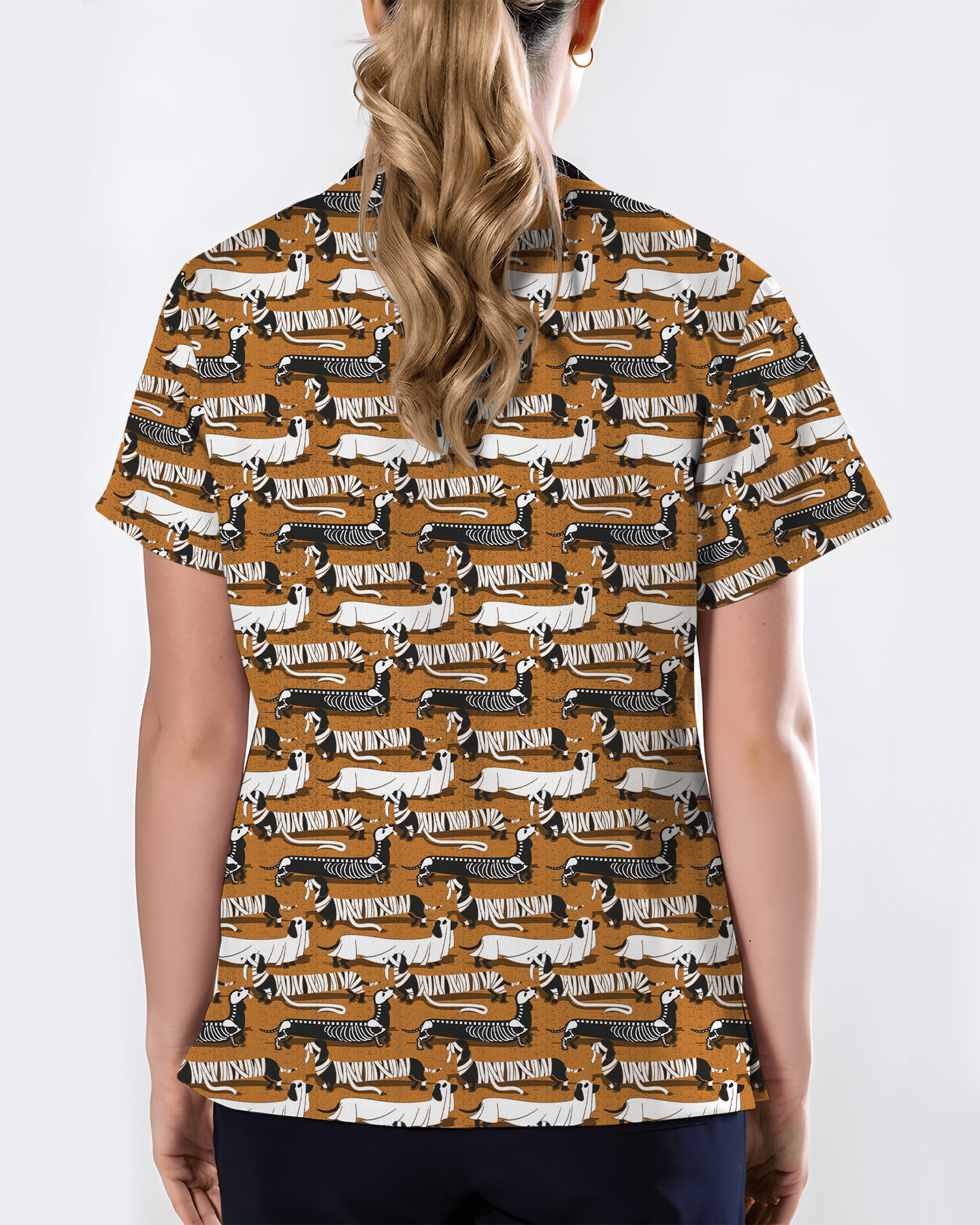Adorable Mummy Wiener Dog Medical Scrub Top - Scrubloop