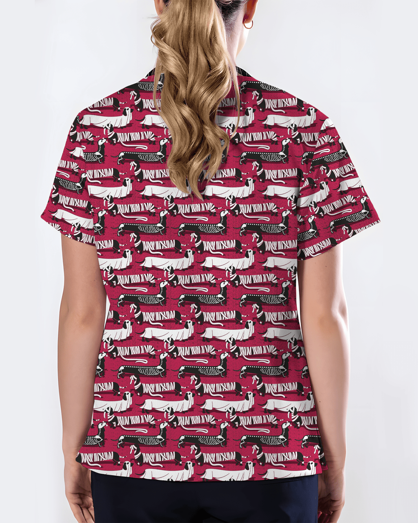 Adorable Mummy Wiener Dog Medical Scrub Top - Scrubloop