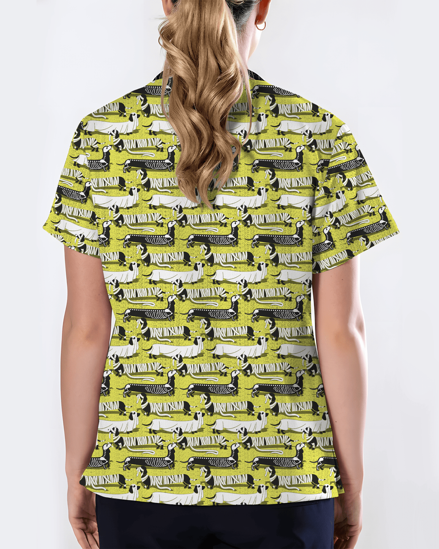 Adorable Mummy Wiener Dog Medical Scrub Top - Scrubloop