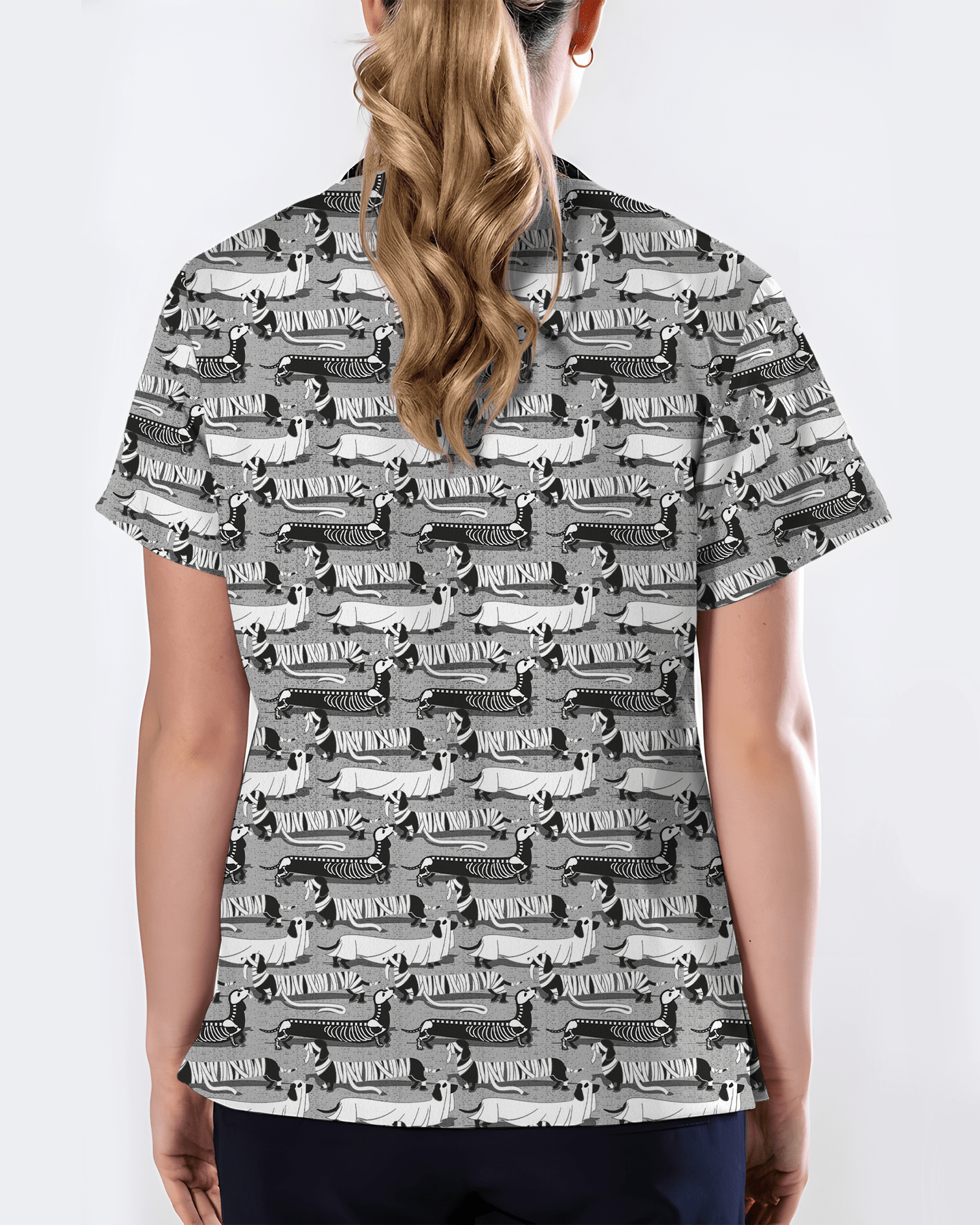 Adorable Mummy Wiener Dog Medical Scrub Top - Scrubloop