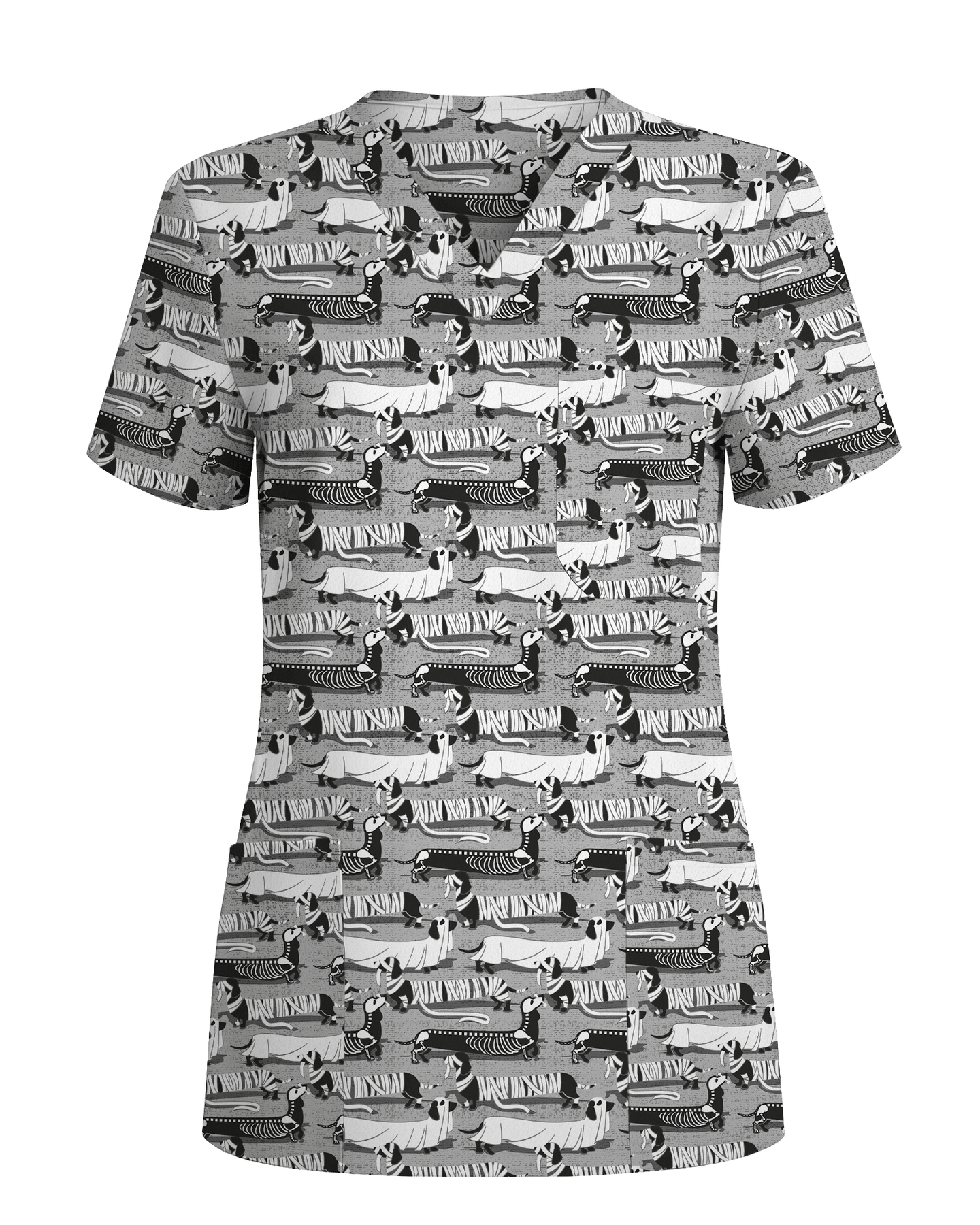 Adorable Mummy Wiener Dog Medical Scrub Top - Scrubloop