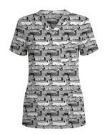 Adorable Mummy Wiener Dog Medical Scrub Top - Scrubloop