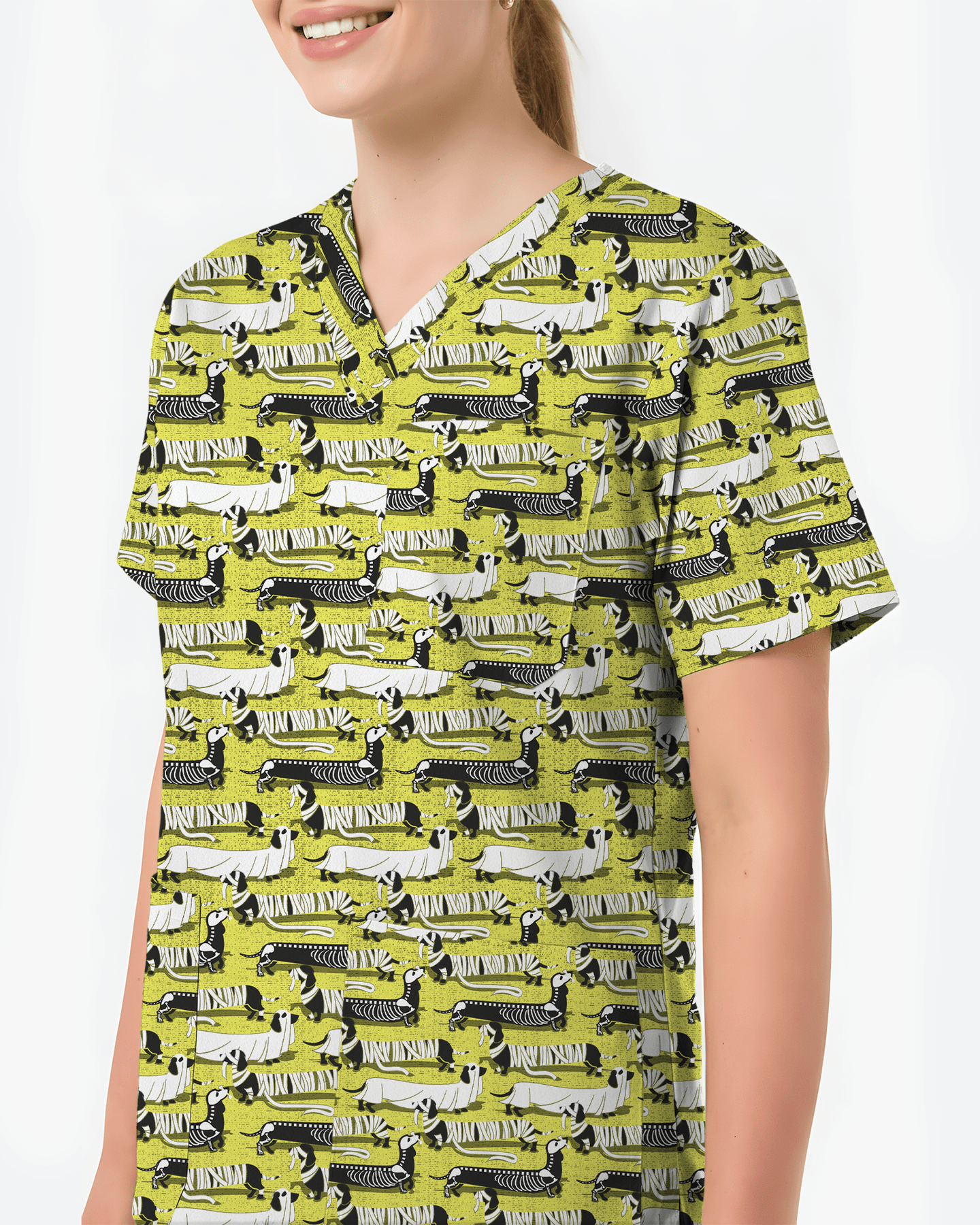 Adorable Mummy Wiener Dog Medical Scrub Top - Scrubloop