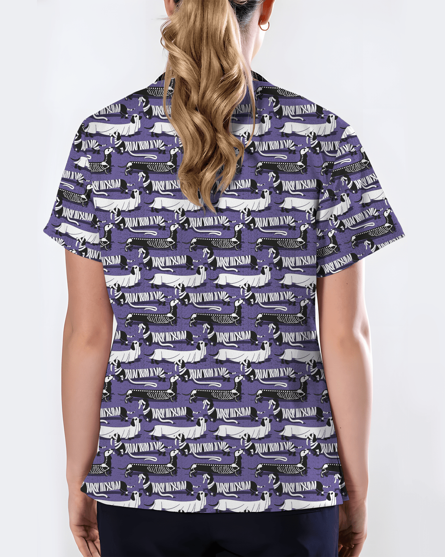 Adorable Mummy Wiener Dog Medical Scrub Top - Scrubloop