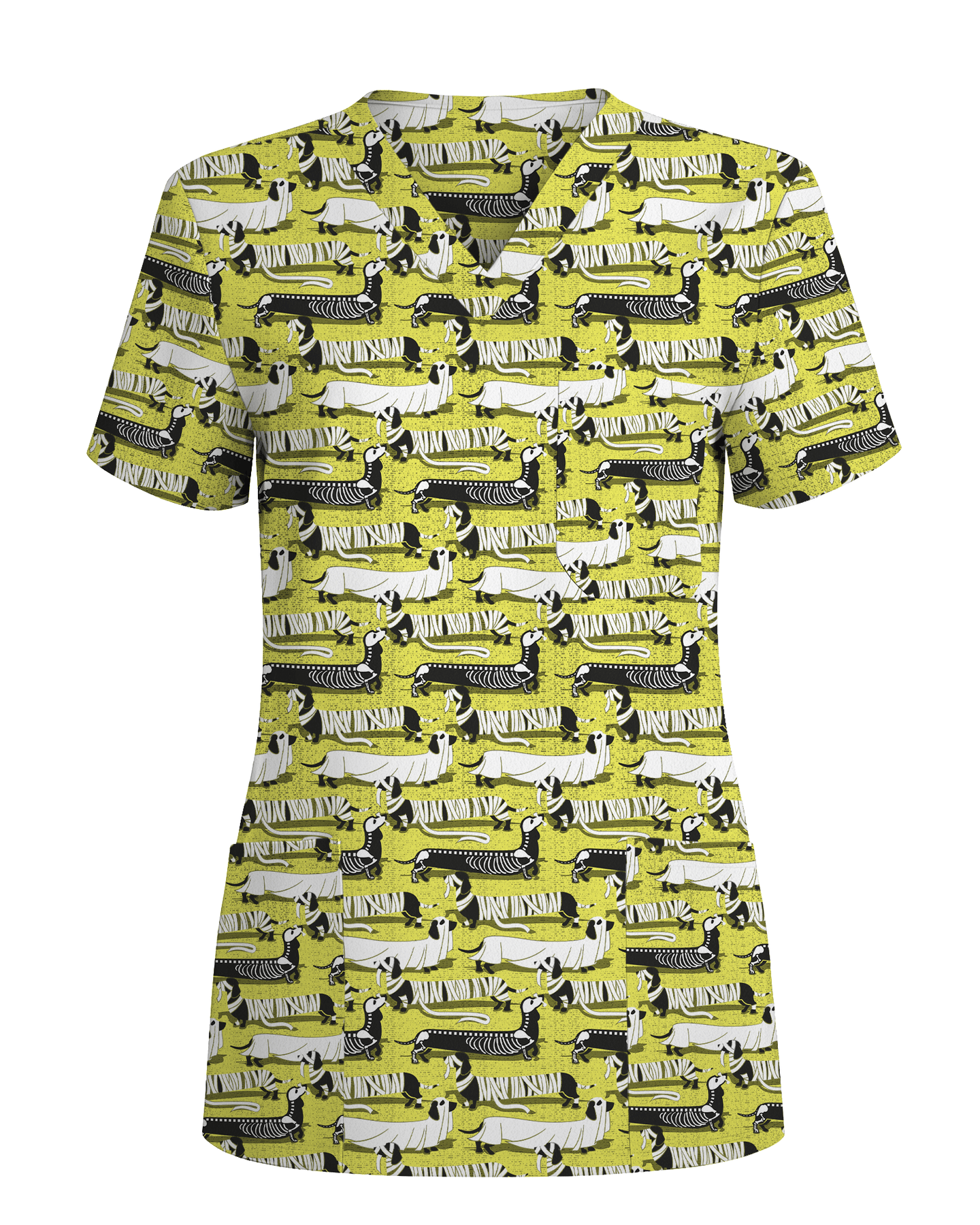 Adorable Mummy Wiener Dog Medical Scrub Top - Scrubloop