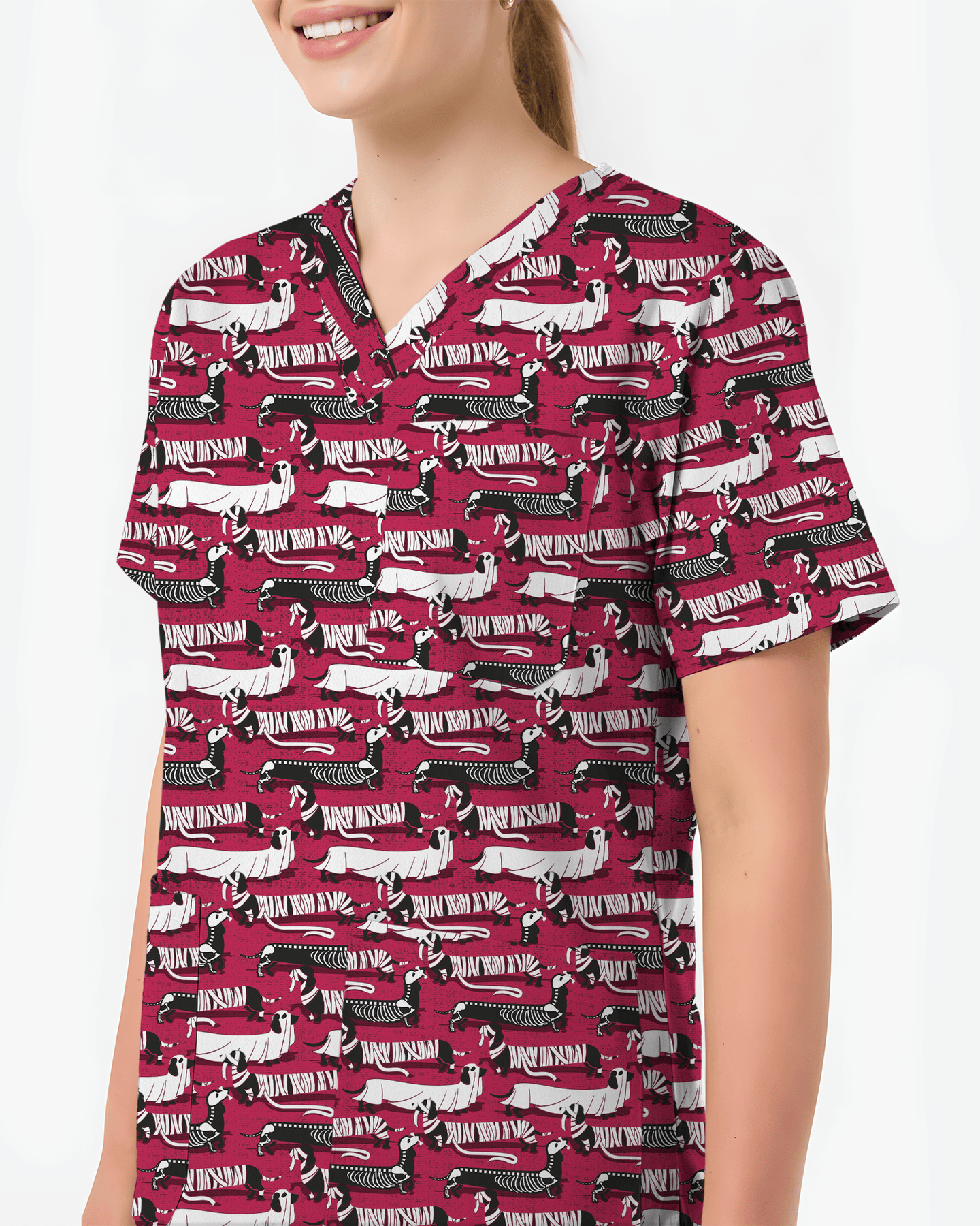 Adorable Mummy Wiener Dog Medical Scrub Top - Scrubloop