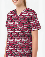 Adorable Mummy Wiener Dog Medical Scrub Top - Scrubloop