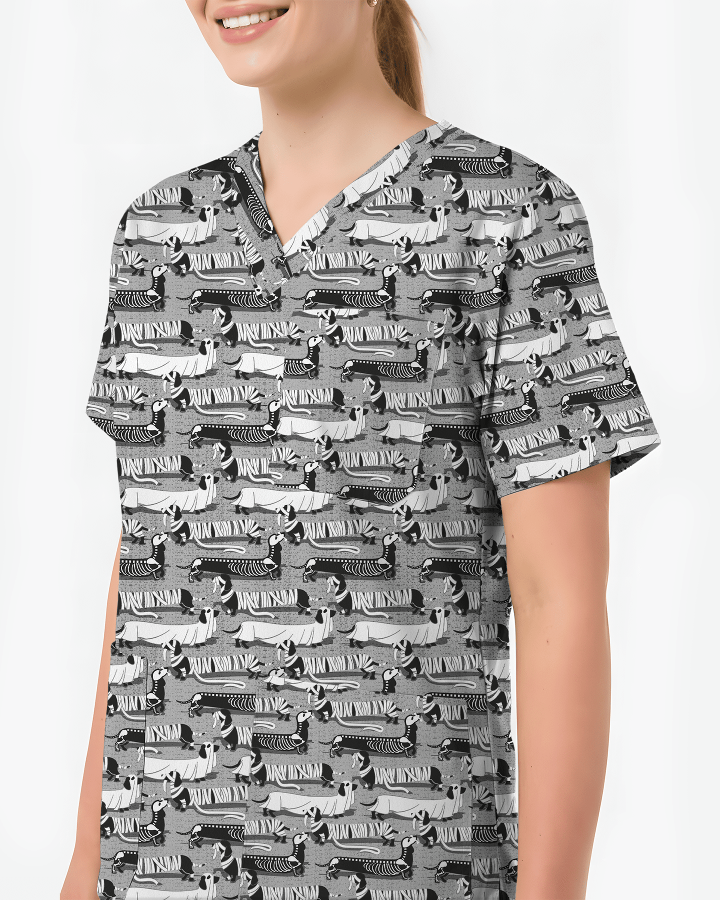 Adorable Mummy Wiener Dog Medical Scrub Top - Scrubloop