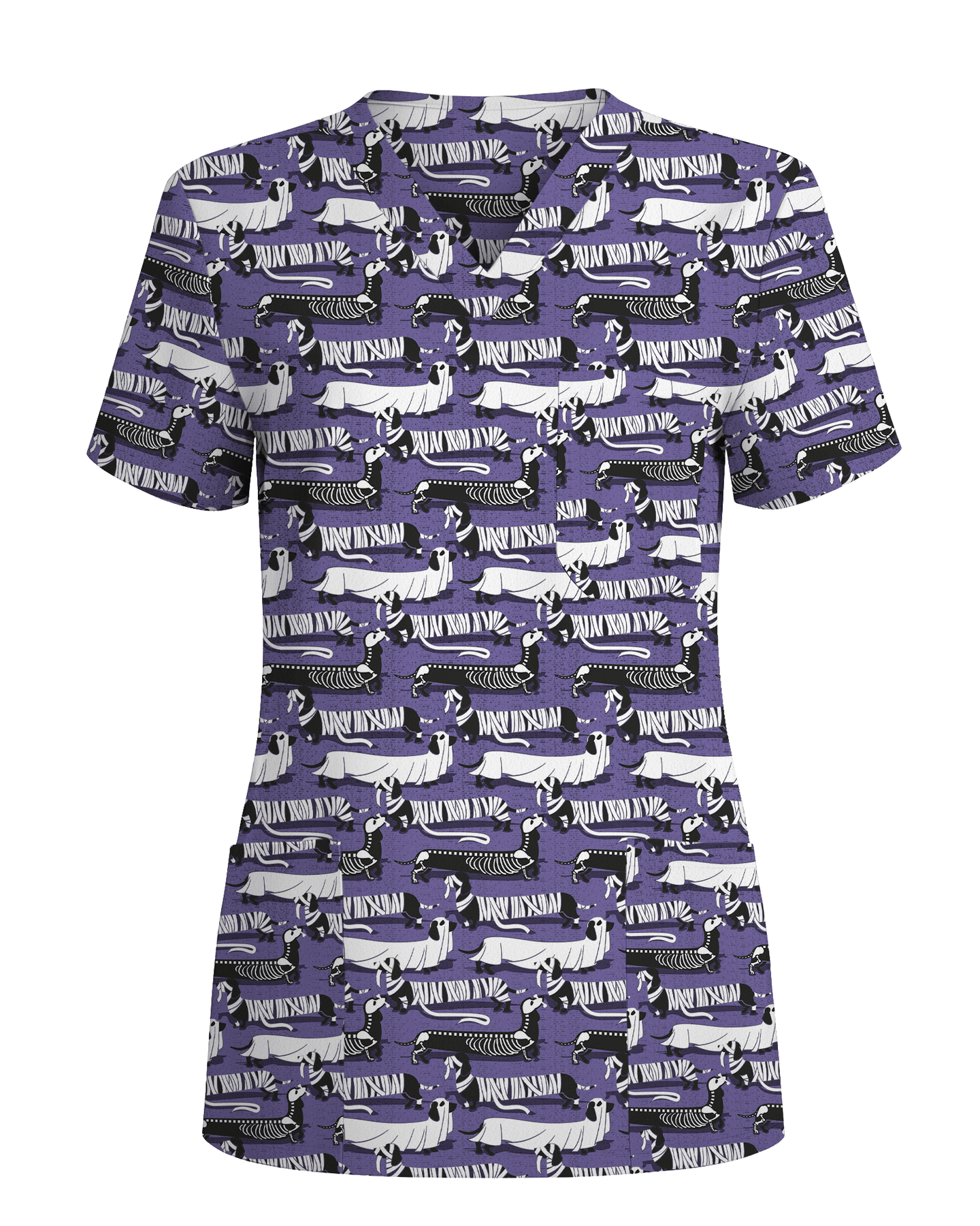 Adorable Mummy Wiener Dog Medical Scrub Top - Scrubloop